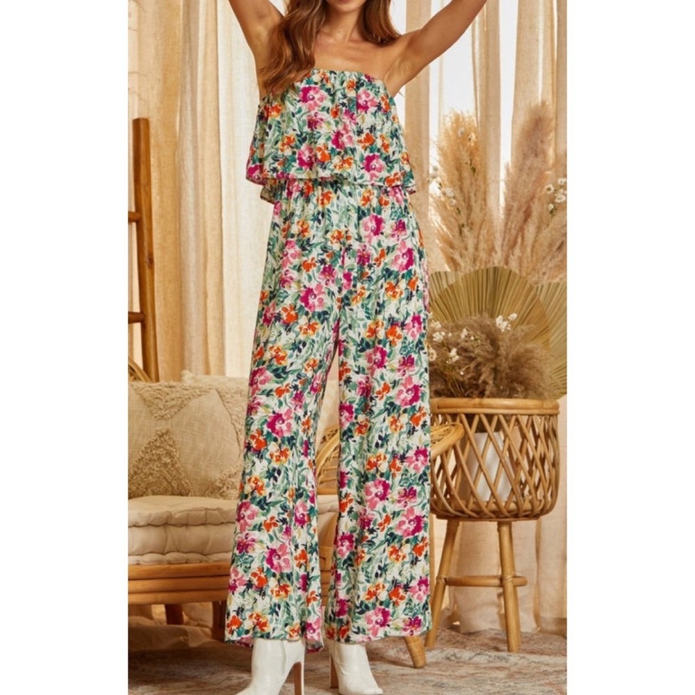 Savanna Jane Life of the Party Floral Jumpsuit in Green & Pink
